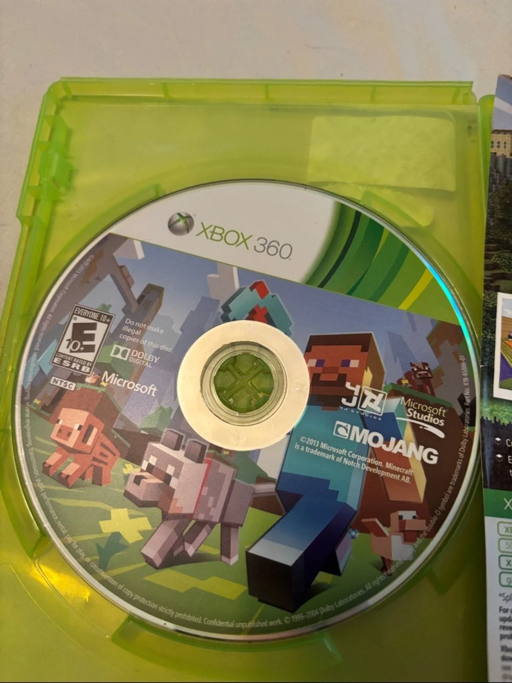 Microsoft Xbox 360 Minecraft mojang dolby digital rated E disc & case